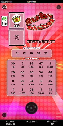 ruby riches win screen
