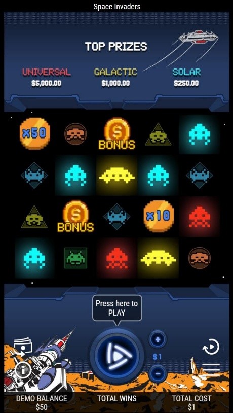 Space Invaders Preplay screen