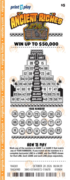 ancient riches ticket example