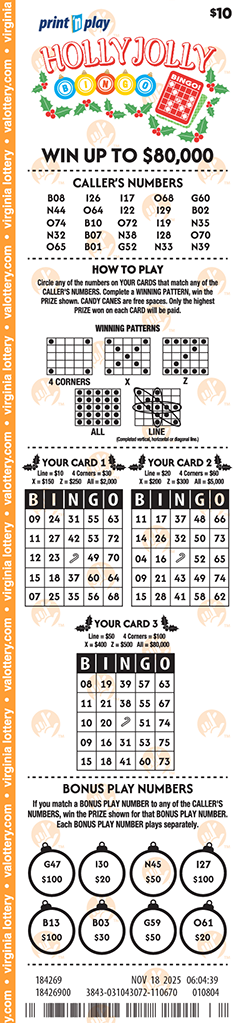 Print 'n Play Holly Jolly Bingo ticket example