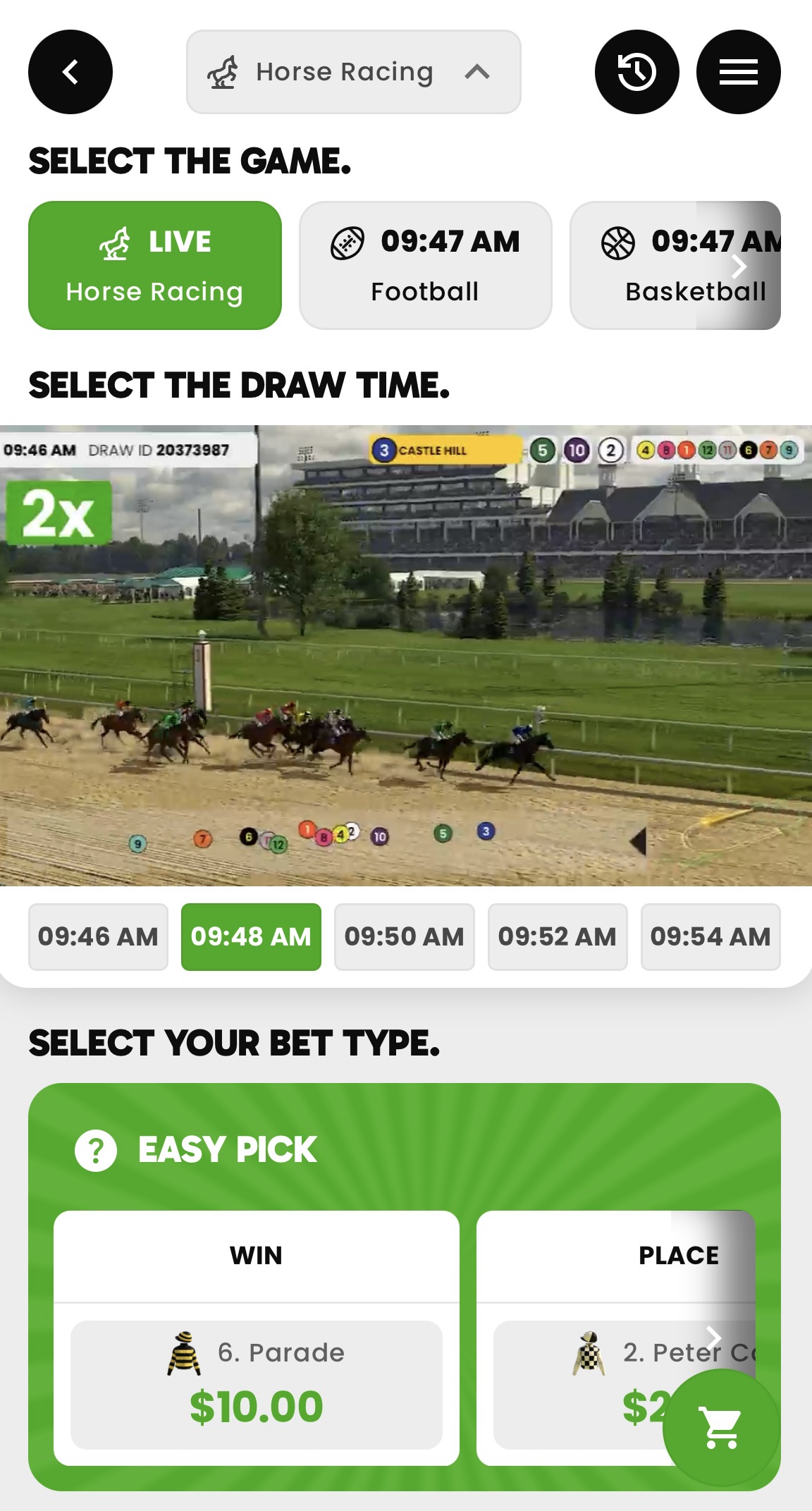 horse race screen
