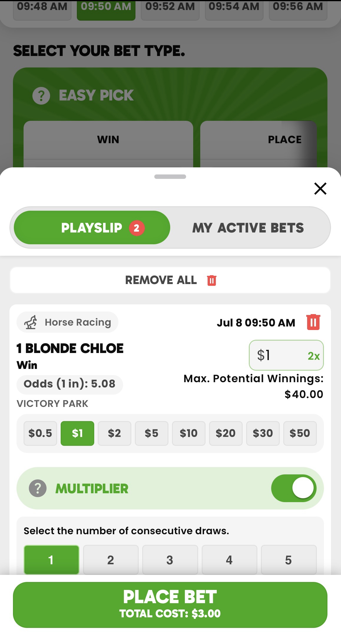 Play Slip with Multiplier