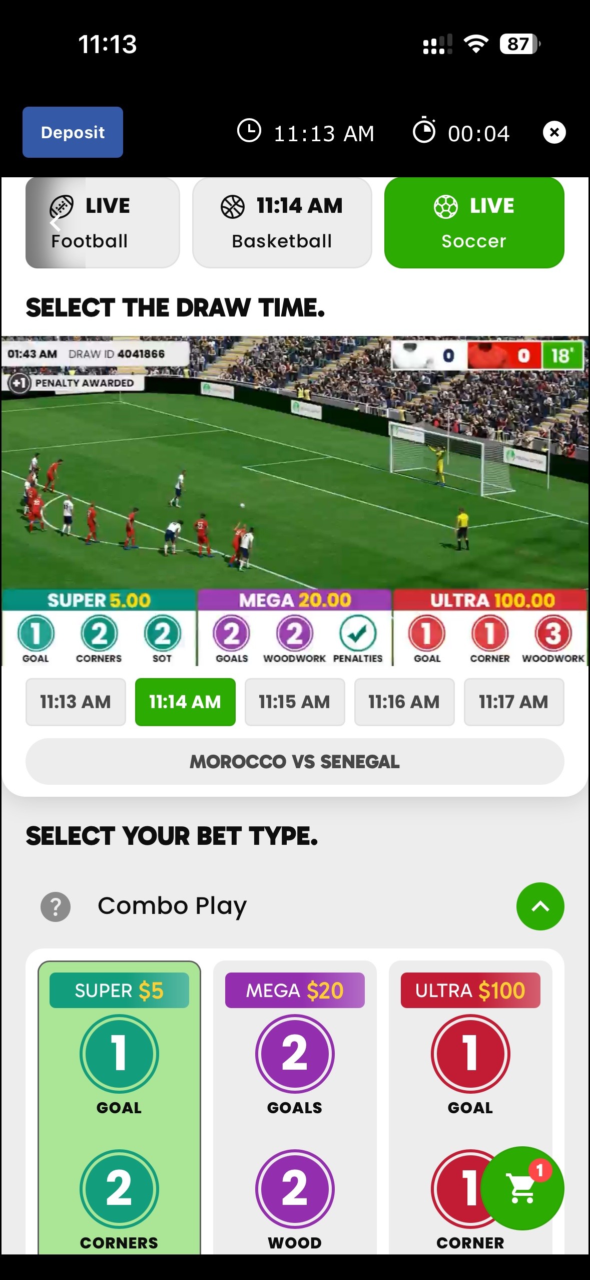 vsports soccer bet screen