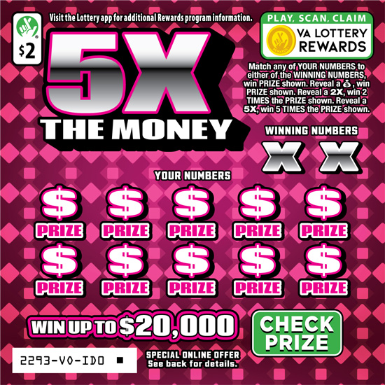 5X The Money #2293 scratcher game from Virginia Lottery