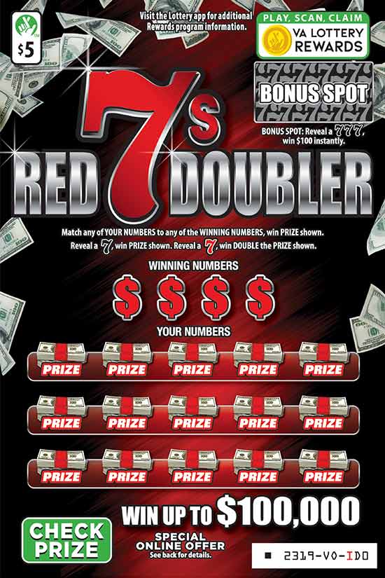 RED 7S DOUBLER #2319 scratch-off ticket from Virginia Lottery