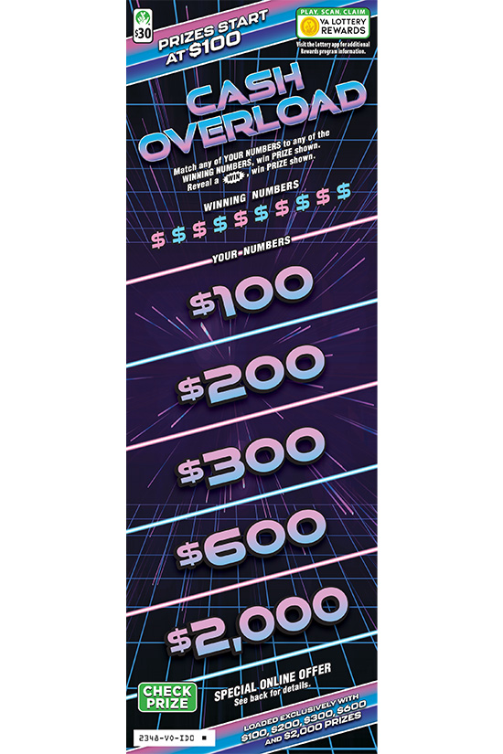 CASH OVERLOAD #2348 scratcher game from Virginia Lottery
