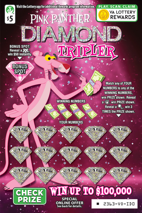 PINK PANTHER DIAMOND TRIPLER Coming Soon! scratcher game from Virginia Lottery