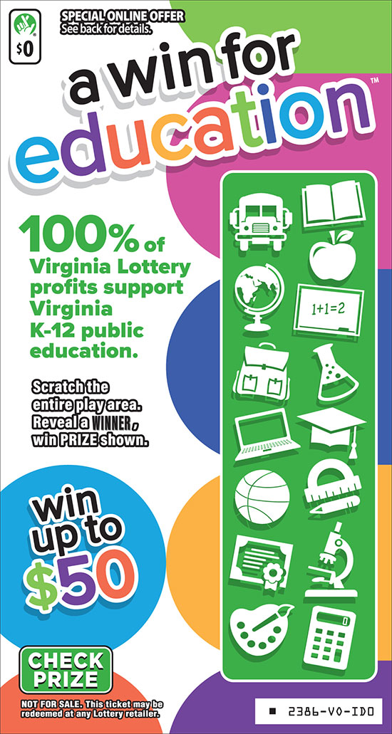 A Win For Education #2386 scratcher game from Virginia Lottery