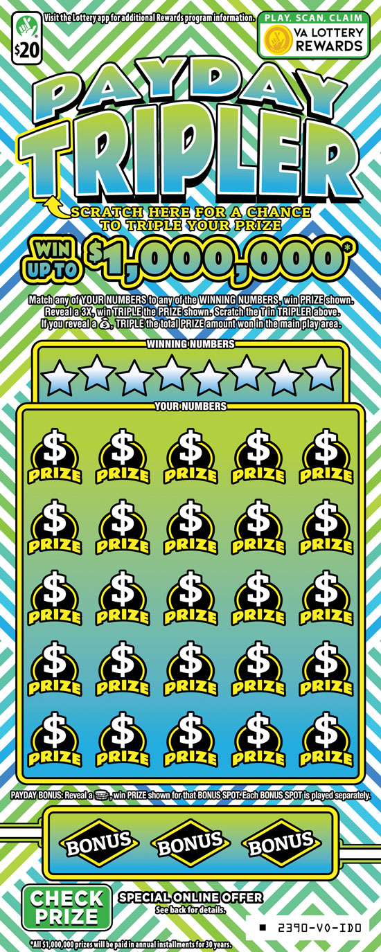 Payday Tripler #2390 scratcher game from Virginia Lottery