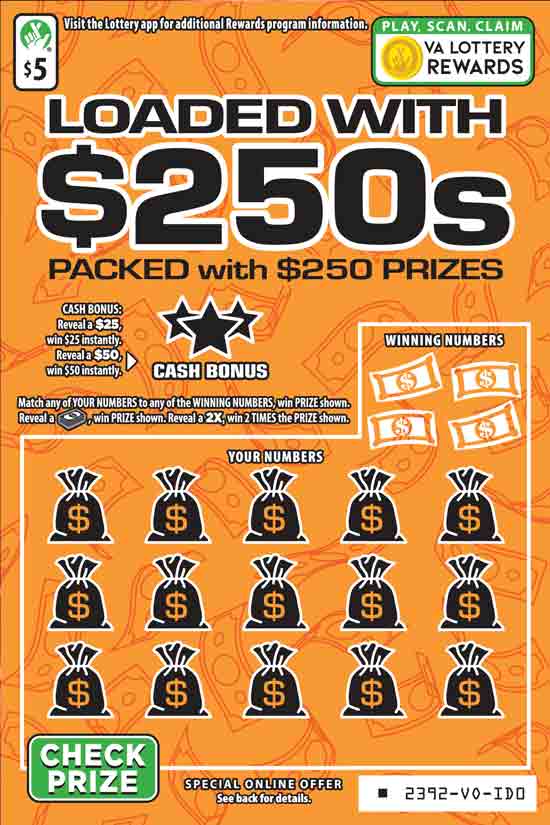 LOADED WITH $250S Coming Soon! scratcher game from Virginia Lottery