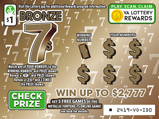 Bronze 7s Coming Soon! scratcher game from Virginia Lottery