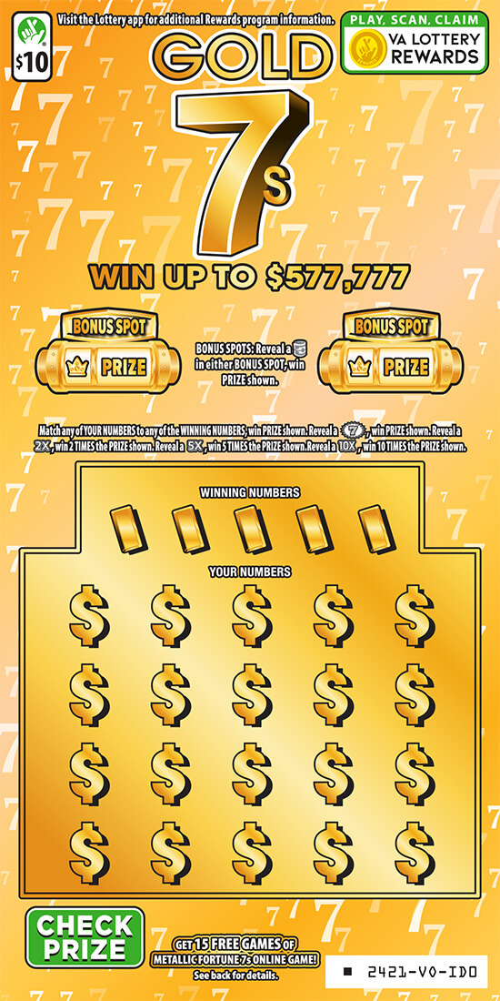 Gold 7s Coming Soon! scratcher game from Virginia Lottery